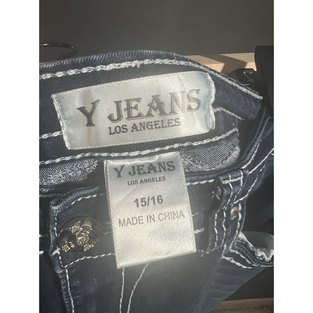 Y Jeans Los Angeles Womens 15 / 16 Flare Embellished Rhinestones Wings Studded - Picture 4 of 6